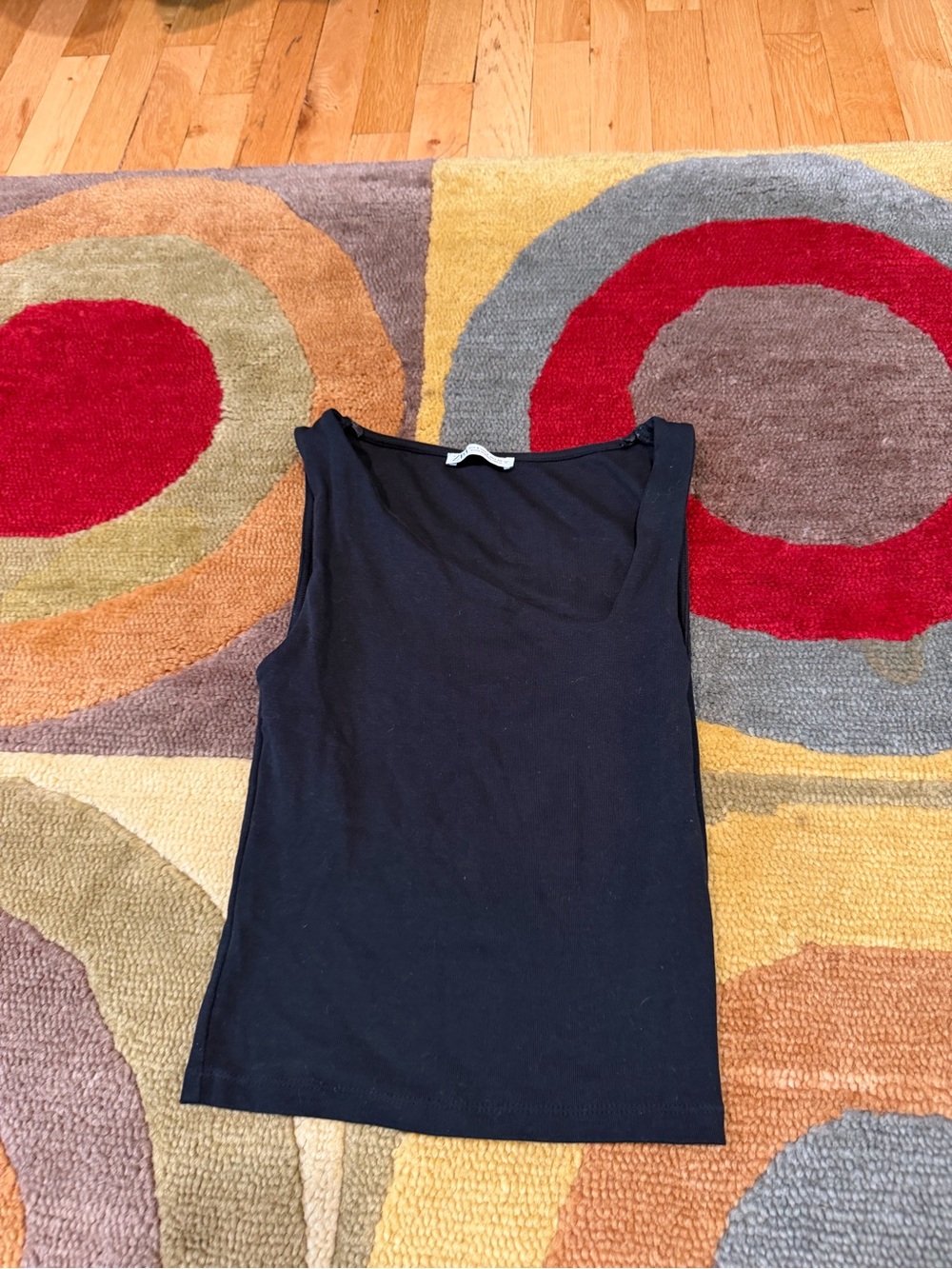 Zara Women Black Asymmetrical Strap Square Neck Sleeveless Tank Top Size Small